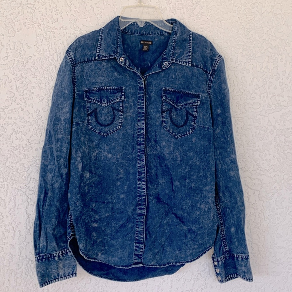 True Religion Georgia long sleeve jean shirt size M